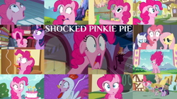 Size: 1280x721 | Tagged: safe, derpibooru import, edit, edited screencap, editor:quoterific, screencap, fluttershy, gummy, pinkie pie, prince rutherford, rarity, spike, twilight sparkle, unicorn twilight, alligator, dragon, earth pony, pegasus, pony, unicorn, 28 pranks later, baby cakes, friendship is magic, inspiration manifestation, luna eclipsed, make new friends but keep discord, mmmystery on the friendship express, party pooped, pinkie apple pie, pinkie pride, rock solid friendship, the last roundup, the mane attraction, cake, eyes closed, female, food, friendship express, golden oaks library, male, mare, night, open mouth, scared, screaming, shocked, shocked expression, stallion, sugarcube corner, twilight's castle, volumetric mouth, wide eyes