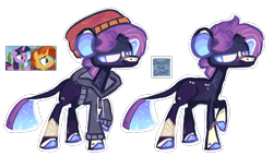 Size: 2224x1276 | Tagged: safe, artist:dazey-the-goat, derpibooru import, sunburst, twilight sparkle, twilight sparkle (alicorn), oc, alicorn, pony, unicorn, beanie, broken horn, clothes, hat, hoodie, horn, offspring, parent:sunburst, parent:twilight sparkle, parents:twiburst, screencap reference, simple background, solo, transparent background