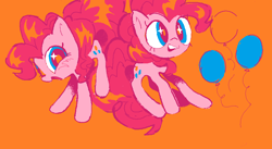 Size: 873x479 | Tagged: safe, artist:drmisland, derpibooru import, pinkie pie, earth pony, pony, balloon, blushing, cute, diapinkes, jumping, looking at you, simple background, starry eyes, wingding eyes