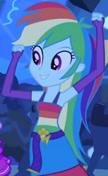 Size: 1920x3130 | Tagged: safe, derpibooru import, screencap, rainbow dash, equestria girls, equestria girls (movie), belt, clothes, cropped, cute, cutie mark, cutie mark on clothes, dancing, dashabetes, fall formal outfits, female, fingerless gloves, gloves, male, sleeveless, smiling, solo focus