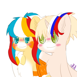 Size: 682x682 | Tagged: safe, artist:pasteldraws, derpibooru import, oc, oc:candy, oc:cyrus, bat pony, pony, unicorn, blushing, hug, shipping, simple background, transparent background