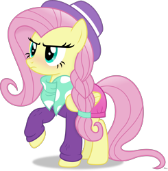Size: 4807x4901 | Tagged: safe, artist:anime-equestria, derpibooru import, fluttershy, pegasus, fake it 'til you make it, alternate hairstyle, blushing, braid, clothes, cute, fedora, female, hat, hipster, hipstershy, mare, scarf, simple background, skirt, solo, transparent background, vector