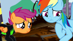 Size: 1920x1080 | Tagged: safe, derpibooru import, screencap, rainbow dash, scootaloo, pegasus, pony, the washouts (episode), animated, best pony, cute, cutealoo, dashabetes, duo, female, filly, forgiveness, gif, heartwarming, hug, redemption, scootalove, siblings, sisters, surprised, the washouts, wings