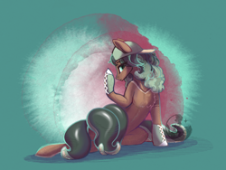 Size: 2048x1536 | Tagged: safe, artist:alrumoon.art, derpibooru import, oc, oc only, earth pony, pony, backwards ballcap, baseball cap, cap, chest fluff, converse, hat, looking at you, shoes, smiling, solo, tentacles