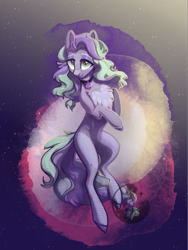 Size: 1537x2048 | Tagged: safe, artist:alrumoon.art, derpibooru import, oc, oc only, earth pony, pony, choker, lidded eyes, looking at you, smiling