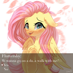 Size: 2048x2048 | Tagged: safe, artist:maybeweed, derpibooru import, fluttershy, pegasus, pony, blushing, chest fluff, cute, daaaaaaaaaaaw, ears, female, floppy ears, high res, looking at you, mare, open mouth, shy, shyabetes, solo, talking to viewer