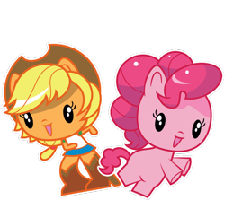 Size: 555x495 | Tagged: safe, derpibooru import, applejack, pinkie pie, earth pony, human, pony, equestria girls, cutie mark crew, simple background, toy, transparent background, vector, white outline
