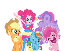 Size: 960x650 | Tagged: artist needed, safe, derpibooru import, applejack, pinkie pie, rainbow dash, twilight sparkle, twilight sparkle (alicorn), alicorn, earth pony, human, pony, equestria girls, equestria girls series, friendship is magic, g1, my little pony: pony life, applejack's hat, clothes, cowboy hat, cutie mark crew, eyes closed, g4 to g1, generation leap, hat, music festival outfit, open mouth, simple background, toy, transparent background, vector, white background