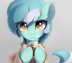 Size: 1280x1110 | Tagged: safe, artist:ifmsoul, derpibooru import, lyra heartstrings, pony, unicorn, bust, cheek fluff, clothes, coffee cup, cup, cute, ear fluff, ears, eye clipping through hair, female, high res, hoof hold, looking at you, lyrabetes, mare, scarf, solo, sweater