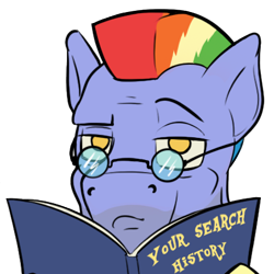 Size: 433x433 | Tagged: safe, artist:cocaine, derpibooru import, bow hothoof, pegasus, pony, book, dissapoint, glasses, pince-nez, raised eyebrow