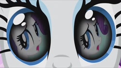 Size: 1280x720 | Tagged: safe, artist:rarityvrymercollectiveoriginals, artist:rarityvrymerzhmusic, derpibooru import, screencap, rarity, magical mystery cure, party of one, season 1, season 3, eye reflection, reflection, self ponidox