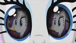 Size: 1280x720 | Tagged: safe, artist:rarityvrymercollectiveoriginals, artist:rarityvrymerzhmusic, derpibooru import, screencap, rarity, magical mystery cure, over a barrel, season 1, season 3, confused, eye reflection, reflection