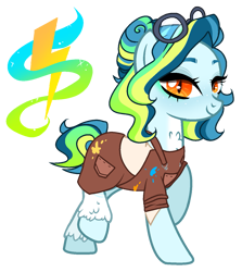 Size: 1151x1293 | Tagged: safe, artist:marihht, derpibooru import, oc, oc only, pony, base used, clothes, cutie mark, female, goggles, magical lesbian spawn, mare, offspring, overalls, parent:lightning dust, parent:rainbow dash, parents:rainbowdust, simple background, transparent background