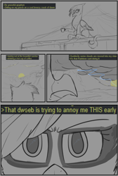 Size: 4305x6393 | Tagged: safe, artist:somber, derpibooru import, gilda, rainbow dash, 4chan, angry, coffee, comic, dialogue, female, greentext, sketch, text, vulgar