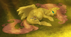 Size: 11093x5894 | Tagged: safe, artist:snspony, derpibooru import, fluttershy, pegasus, pony, absurd file size, absurd resolution, female, grass, laying on ground, lying down, mare, on side, outdoors, preggoshy, pregnant, solo