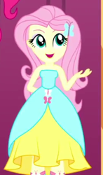 Size: 248x423 | Tagged: safe, derpibooru import, screencap, fluttershy, pinkie pie, eqg summertime shorts, equestria girls, make up shake up, bare shoulders, cropped, cute, shyabetes, sleeveless, strapless