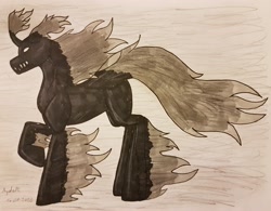 Size: 3742x2914 | Tagged: safe, artist:agdapl, derpibooru import, crossover, male, pyro, raised hoof, raised leg, shadow pony, signature, solo, species swap, team fortress 2, traditional art