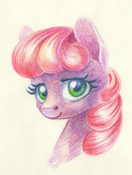 Size: 580x769 | Tagged: safe, artist:maytee, derpibooru import, cheerilee, earth pony, pony, bust, cheeribetes, colored pencil drawing, cute, female, looking at you, mare, portrait, smiling, solo, traditional art