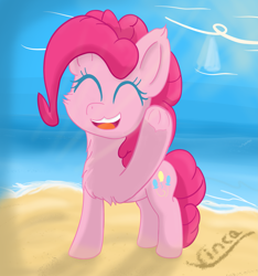 Size: 2669x2847 | Tagged: safe, artist:vinca, derpibooru import, pinkie pie, earth pony, pony, beach, female, mare, solo