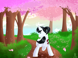 Size: 4000x2969 | Tagged: safe, artist:monsoonvisionz, derpibooru import, oc, oc:shiro reisu, pony, unicorn, japanese, male, samurai, scenery, solo, stallion, tree