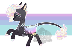 Size: 700x490 | Tagged: safe, artist:lavvythejackalope, derpibooru import, oc, oc only, pony, unicorn, abstract background, cloven hooves, colored hooves, horn, leonine tail, rearing, solo, unicorn oc