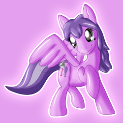 Size: 1280x1280 | Tagged: safe, artist:hywther, oc, oc only, oc:sweetsqueaks, inflatable pony, pegasus, pony, female, glow, inflatable, looking at you, mare, pool toy, purple background, raised hoof, raised leg, simple background, smiling, solo, spread wings