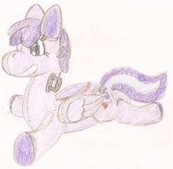 Size: 1280x1252 | Tagged: safe, artist:krysto2012, oc, oc only, oc:sweetsqueaks, inflatable pony, pegasus, pony, female, folded wings, grin, inflatable, mare, pool toy, prone, simple background, solo, traditional art, white background
