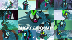 Size: 4300x2417 | Tagged: safe, derpibooru import, edit, edited screencap, editor:quoterific, screencap, cozy glow, queen chrysalis, shining armor, changeling, changeling queen, a canterlot wedding, frenemies (episode), season 2, season 5, season 6, season 9, the cutie re-mark, the ending of the end, the mean 6, to where and back again, spoiler:s09, alternate timeline, angry, chrysalis resistance timeline, collage, female, glowing horn, gritted teeth, high res, horn, open mouth, solo focus, ultimate chrysalis