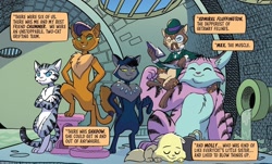 Size: 1038x627 | Tagged: safe, artist:tonyfleecs, derpibooru import, idw, admiral fluffington, capper dapperpaws, chummer, max (cat), molly (cat), shadow (cat), abyssinian, anthro, digitigrade anthro, spoiler:comic, spoiler:comic96, crew