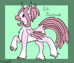 Size: 1750x1500 | Tagged: safe, artist:misskanabelle, derpibooru import, classical hippogriff, hippogriff, abstract background, female, magical lesbian spawn, offspring, parent:pinkie pie, parent:princess skystar, signature, solo, wings