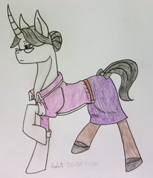 Size: 2387x2777 | Tagged: safe, artist:agdapl, derpibooru import, pony, unicorn, clothes, crossover, glasses, horn, miss pauling, ponified, raised hoof, raised leg, signature, solo, species swap, team fortress 2, traditional art
