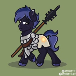 Size: 892x895 | Tagged: safe, artist:redpalette, derpibooru import, oc, earth pony, armor, cute, earth pony oc, frown, male, royal guard, soldier, stallion, trotting, unshorn fetlocks, weapon