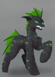 Size: 2480x3508 | Tagged: safe, artist:sexyflexy, artist:underpable, derpibooru import, oc, oc only, oc:villainshima, changeling, armor, colored, commission, exoskeleton, fangs, green changeling, sharp teeth, simple background, solo, teeth, white background