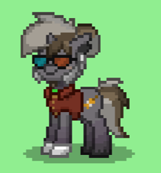 Size: 267x287 | Tagged: safe, derpibooru import, oc, oc:bottle battle, pony, unicorn, 3d glasses, ashes town, barpony, clothes, redesign, simple background, solo, vest