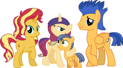 Size: 1280x711 | Tagged: safe, artist:harmonyguard, derpibooru import, flash sentry, sunset shimmer, oc, family, female, flashimmer, male, offspring, parent:flash sentry, parent:sunset shimmer, parents:flashimmer, shipping, straight