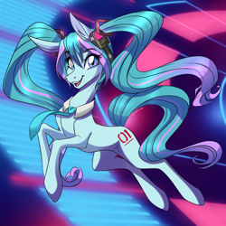 Size: 4000x4000 | Tagged: safe, artist:faline-art, derpibooru import, pony, absurd resolution, anime, cutie mark, hatsune miku, headphones, kotobukiya hatsune miku pony, necktie, open mouth, ponified