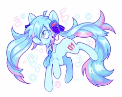 Size: 2048x1622 | Tagged: safe, artist:fieaux, derpibooru import, pony, anime, hatsune miku, headphones, kotobukiya hatsune miku pony, necktie, ponified, simple background, white background