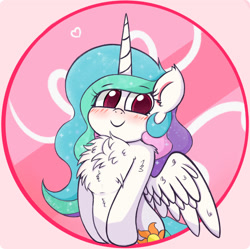 Size: 1280x1273 | Tagged: safe, artist:kqaii, derpibooru import, princess celestia, alicorn, pony, blushing, chest fluff, doodle, eye, female, fluffy, heart, looking at you, mare, sketch, smiling, smiling at you, solo