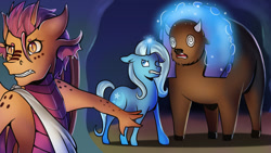 Size: 1024x576 | Tagged: safe, artist:kenisu-of-dragons, derpibooru import, trixie, buffalo, dragon, unicorn