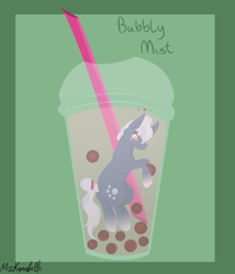 Size: 1500x1750 | Tagged: safe, artist:misskanabelle, derpibooru import, oc, oc only, earth pony, pony, abstract background, bubble tea, cup, cup of pony, earth pony oc, female, mare, micro, signature, solo