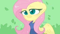 Size: 1280x720 | Tagged: safe, artist:galactiaaa, derpibooru import, fluttershy, pegasus, pony, bust, clothes, colored pupils, cute, female, leaf, mare, portrait, shyabetes, solo, sweater, sweatershy