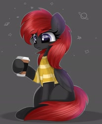 Size: 1574x1906 | Tagged: safe, artist:janelearts, derpibooru import, oc, pegasus, pony, clothes, coffee cup, cup, female, mare, shirt, solo