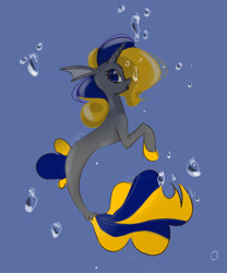 Size: 500x600 | Tagged: safe, artist:datpon3, derpibooru import, oc, oc only, pony, seapony (g4), unicorn, blue eyes, bubble, dorsal fin, fish tail, flowing tail, horn, ocean, open mouth, seaponified, simple background, solo, species swap, tail, underwater, water