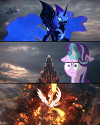 Size: 1280x1607 | Tagged: safe, artist:slabs37, derpibooru import, daybreaker, nightmare moon, starlight glimmer, magic, magic aura, meme, photoshop, thor: ragnarok