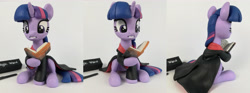 Size: 5184x1920 | Tagged: safe, artist:sparkle257, derpibooru import, twilight sparkle, pony, book, clothes, cosplay, costume, figurine, harry potter, irl, magic wand, photo