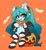 Size: 1456x1571 | Tagged: safe, artist:colorfulcolor233, derpibooru import, bat, bat pony, pony, anime, bat wings, blushing, bowtie, candy, candy cane, clothes, crossover, cute, female, food, halloween, halloween miku, hatsune miku, holiday, jack-o-lantern, kotobukiya, kotobukiya hatsune miku pony, licking, mare, orange background, ponified, pumpkin, simple background, sitting, socks, solo, striped socks, tongue, tongue out, vocaloid, wings