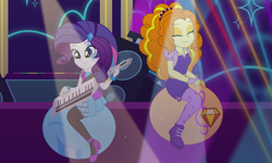 Size: 3333x2000 | Tagged: safe, artist:jasonpleas, derpibooru import, adagio dazzle, rarity, equestria girls, space hopper