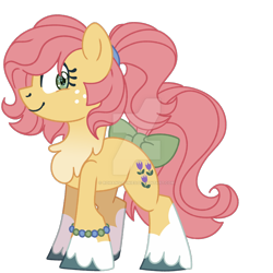 Size: 1280x1280 | Tagged: safe, artist:rohans-ponies, derpibooru import, posey, earth pony, pony, g1, bow, chest fluff, coat markings, deviantart watermark, female, freckles, g1 to g4, generation leap, looking at you, mare, obtrusive watermark, simple background, smiling, socks (coat marking), solo, tail bow, transparent background, unshorn fetlocks, watermark