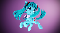 Size: 3840x2160 | Tagged: safe, artist:psfmer, derpibooru import, earth pony, pony, 3d, anime, bowtie, collar, female, gradient background, hatsune miku, headphones, kotobukiya, kotobukiya hatsune miku pony, looking up, mare, microphone, pigtails, ponified, simple background, smiling, solo, source filmmaker