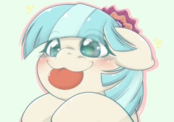 Size: 2048x1430 | Tagged: safe, artist:kurogewapony, derpibooru import, coco pommel, earth pony, pony, :3, :p, blushing, cocobetes, cute, ears, female, floppy ears, large tongue, mare, mlem, silly, smiling, solo, sparkly eyes, tongue, tongue out, wingding eyes